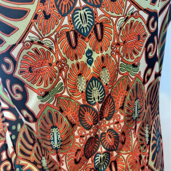 Jean Paul Gaultier Soleil Womens Earth Tone Palm Leaf Print Drape Neck S/S Top L